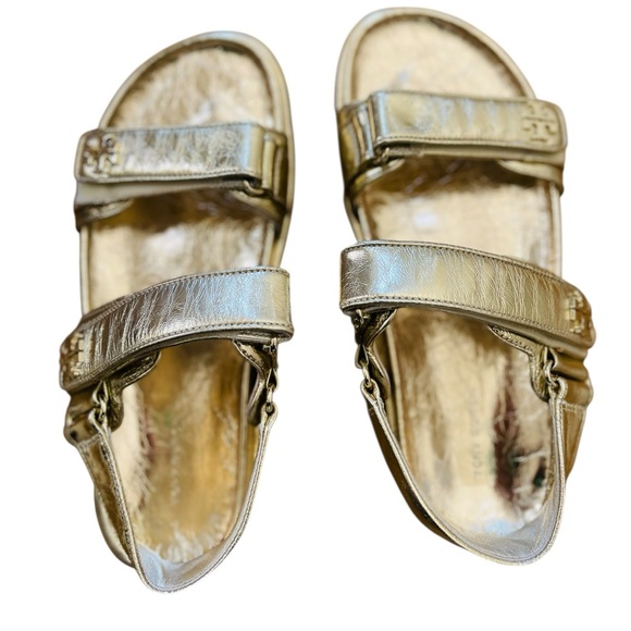 Tory Burch Kira sport Gold Sandal Logo Classic NWOB SIZE 9M - Picture 5 of 11